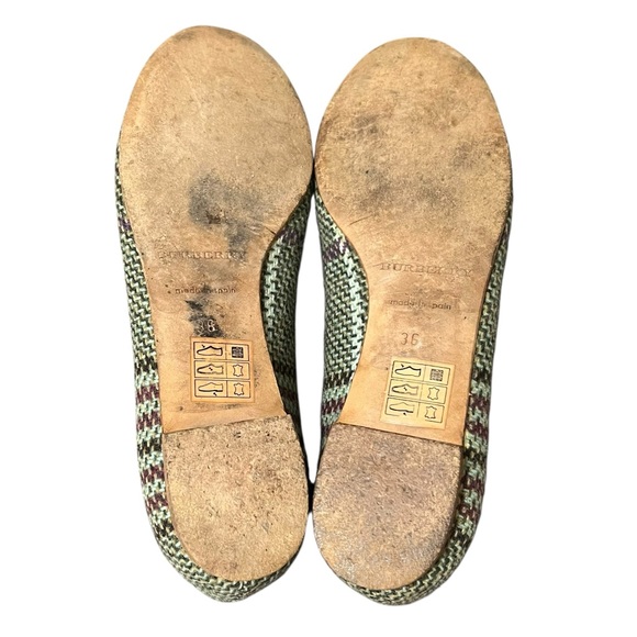 Burberry Women’s Houndstooth Check Bow Ballet Flats Purple Green Round Toe Shoes - Picture 9 of 15